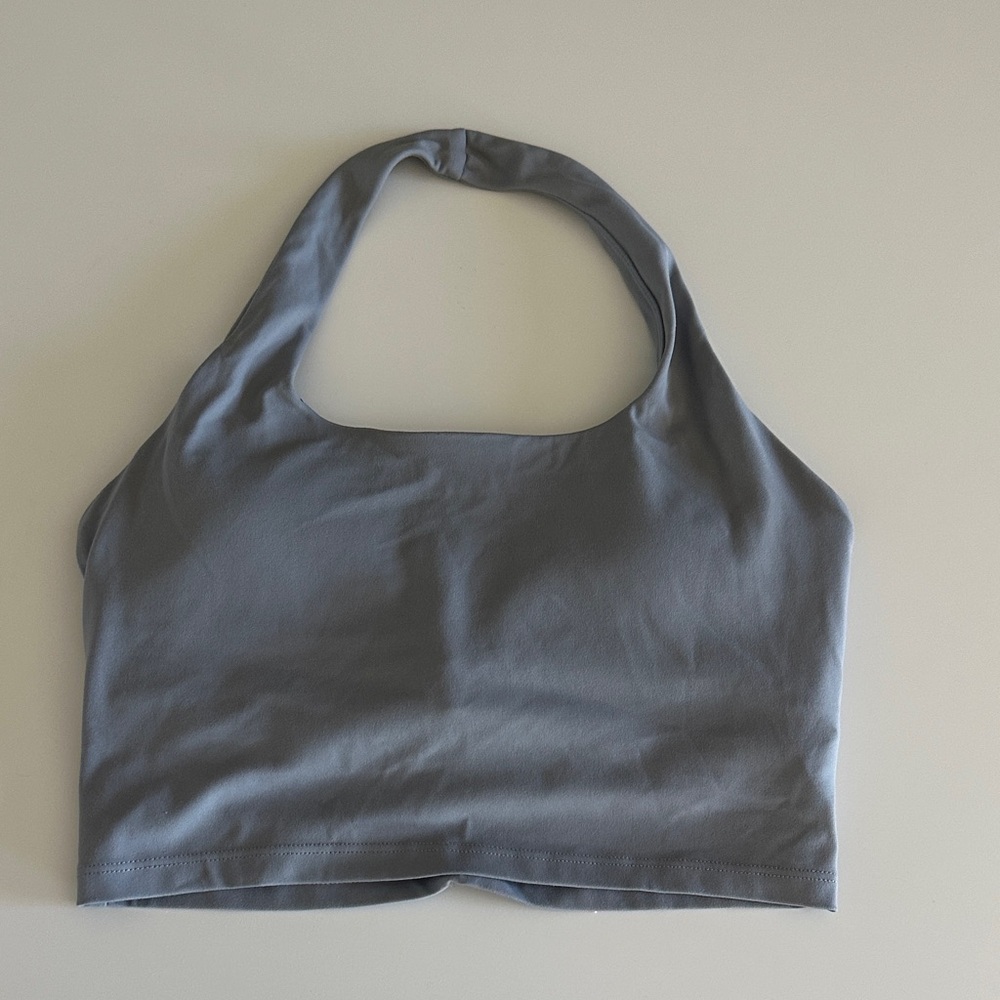 Gray Halter Crop workout top, ruched back